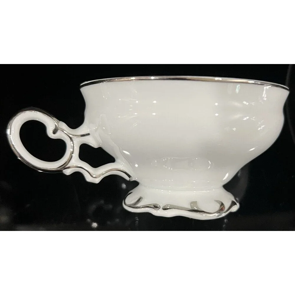 Set of 3 Mikasa Marlboro Footed Tea Cups 9267 Platinum Trim White Fine China